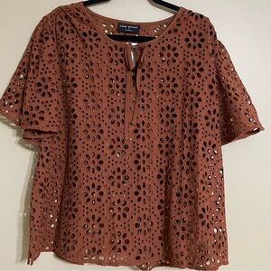 Lane Bryant Eyelet Flutter Sleeve Top espresso brown neutral size 20
